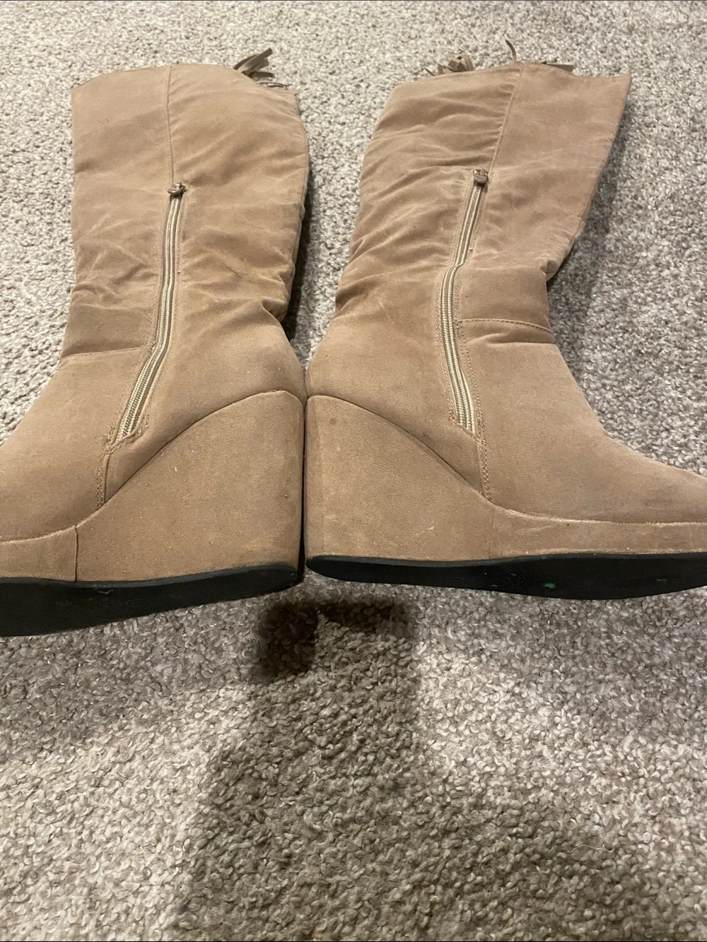 Wet Seal Tan Fringe Knee-High Wedge Boots